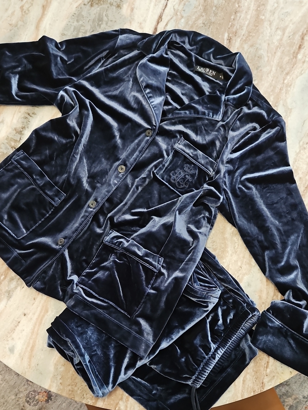 Lauren Ralph Lauren, luxurious navy velvet pajama set PL